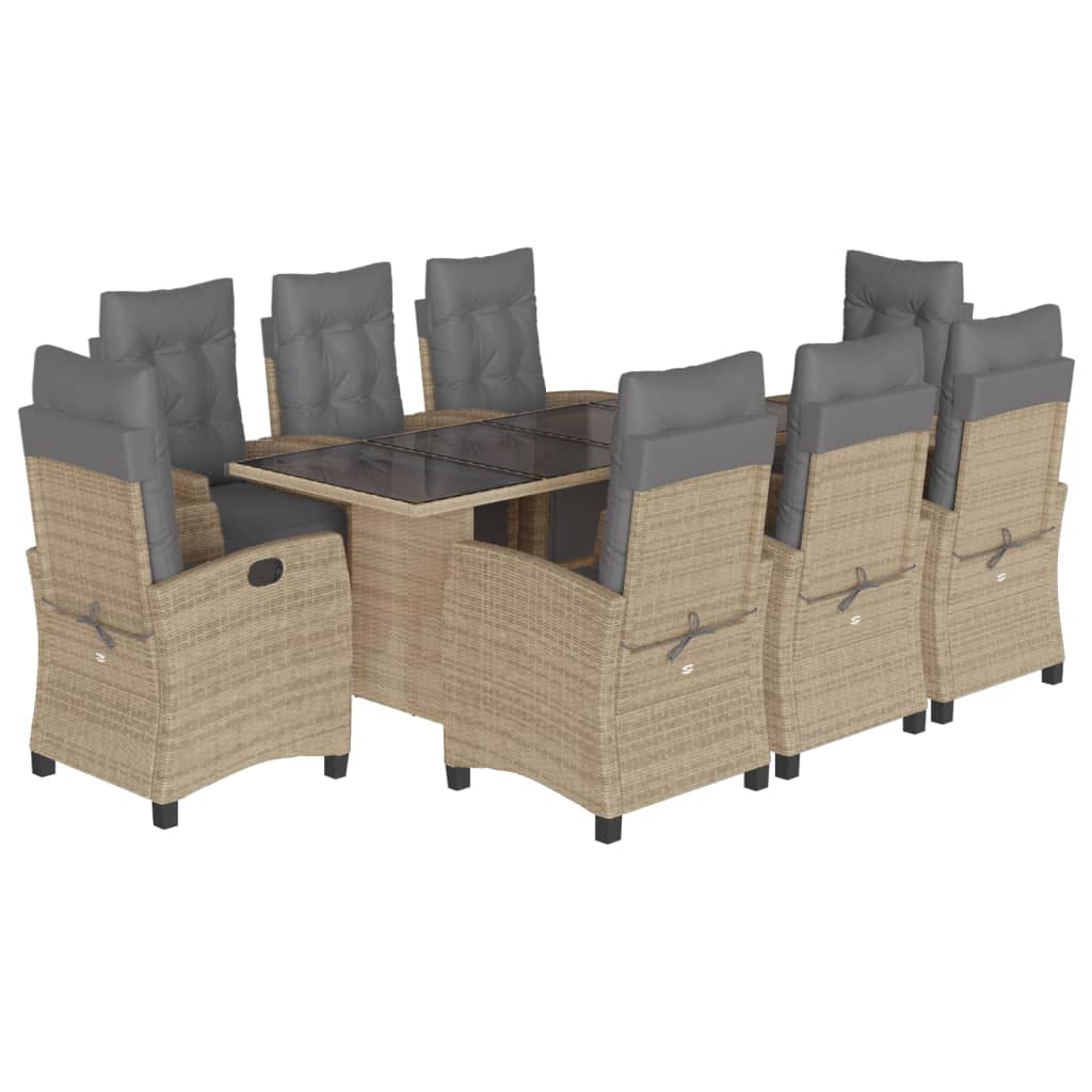 Matgrupp för trädgården med dynor 9 delar mixbeige konstrotting