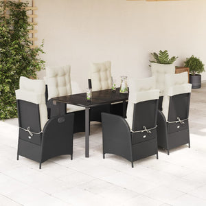 Matgrupp för trädgården med dynor 7 delar svart konstrotting