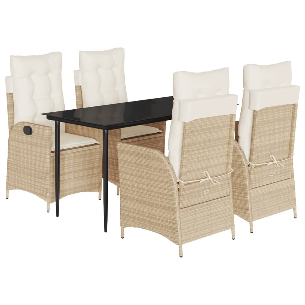 Matgrupp för trädgården med dynor 5 delar beige konstrotting