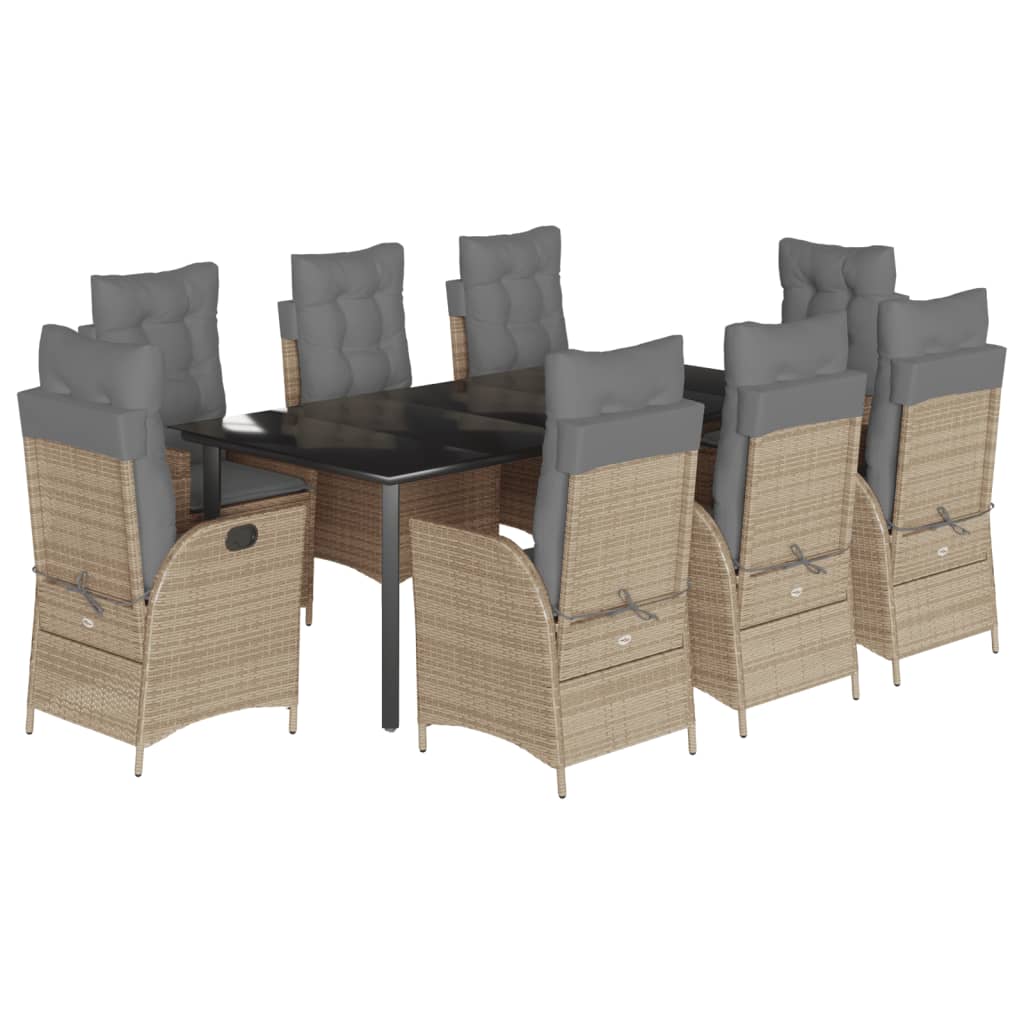 Matgrupp för trädgården med dynor 9 delar beige konstrotting