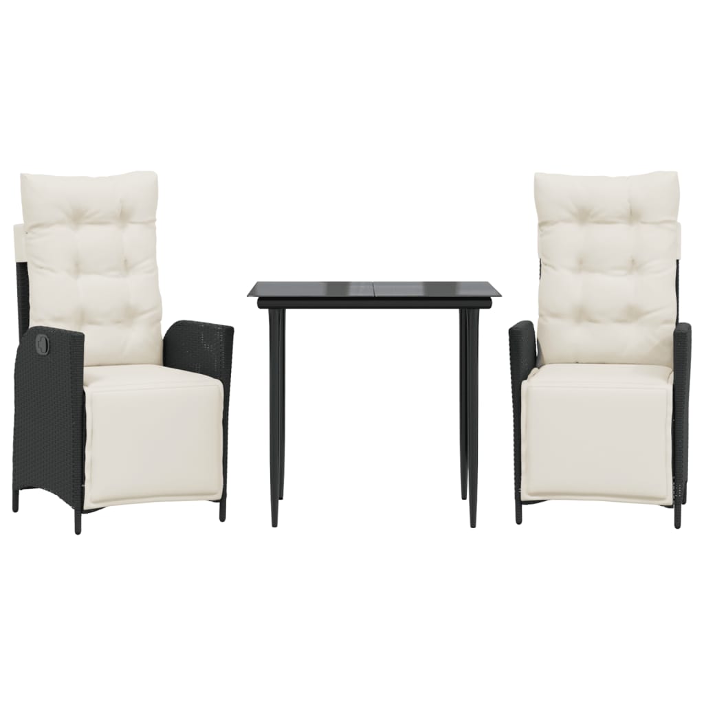 Matgrupp för trädgården med dynor 3 delar svart konstrotting