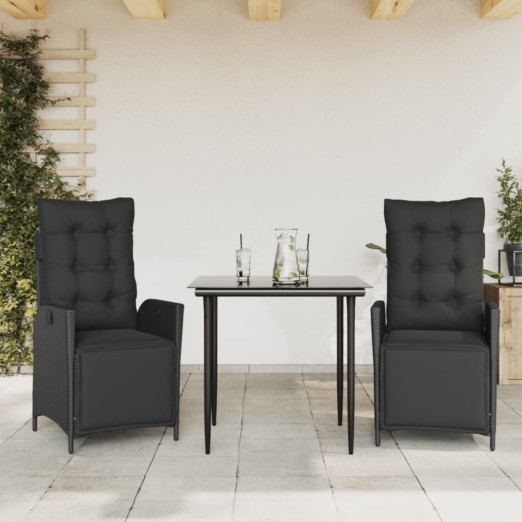 Matgrupp för trädgården med dynor 3 delar svart konstrotting