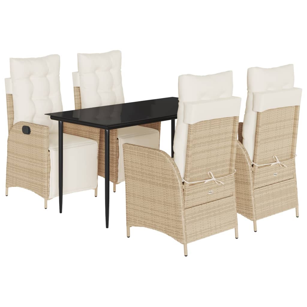 Matgrupp för trädgården med dynor 5 delar beige konstrotting