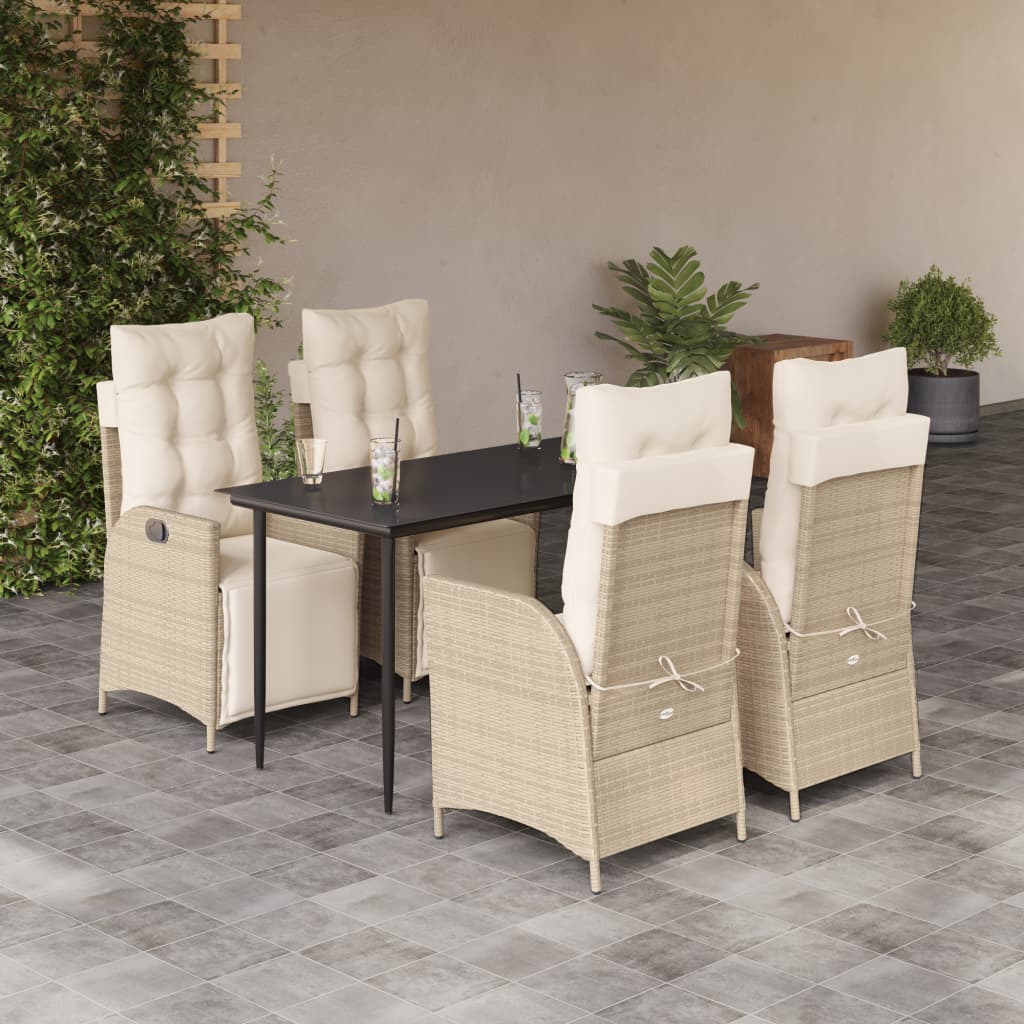 Matgrupp för trädgården med dynor 5 delar beige konstrotting