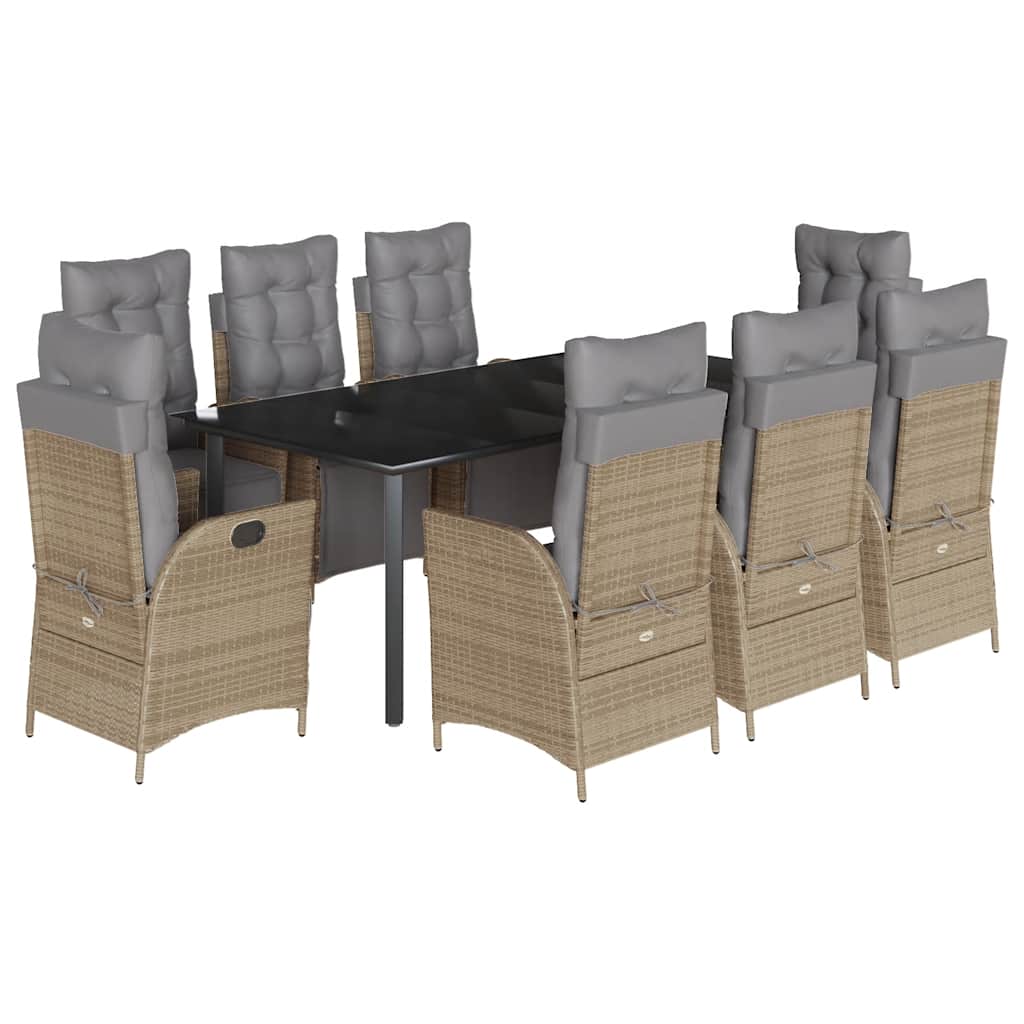 Matgrupp för trädgården med dynor 9 delar mixbeige konstrotting
