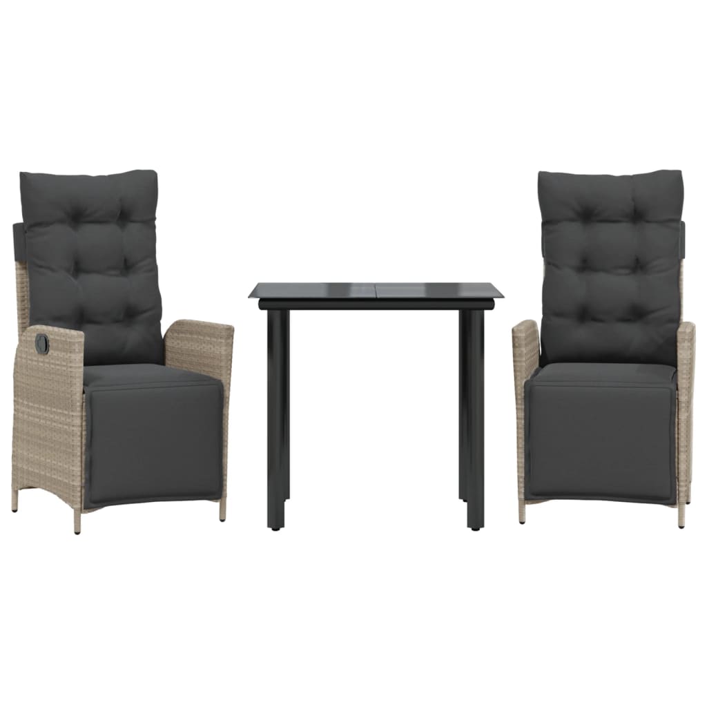 Matgrupp för trädgården med dynor 3 delar ljusgrå konstrottning