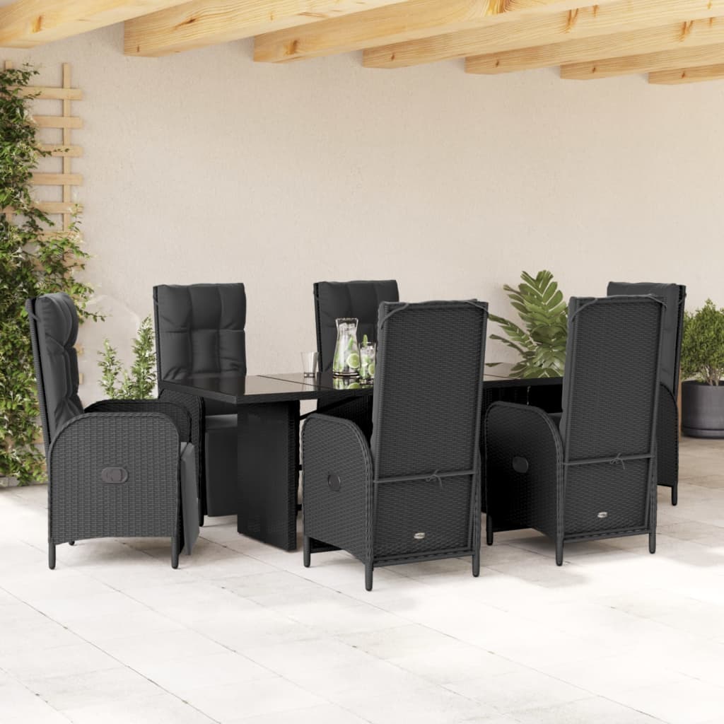 Matgrupp för trädgården med dynor 7 delar svart konstrotting