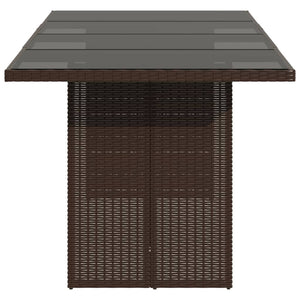 Trädgårdsbord med glasskiva brun 190x80x75 cm konstrotting