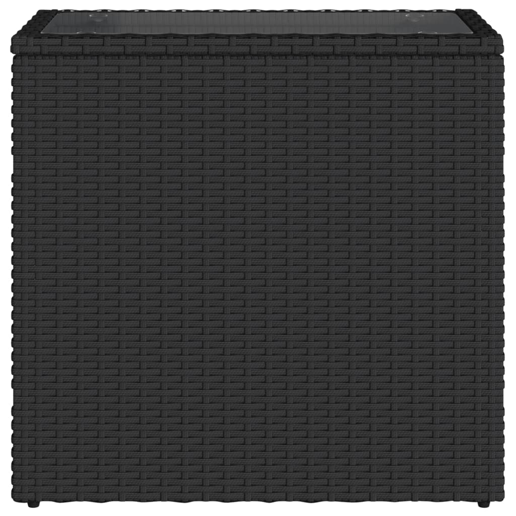 Trädgårdsbord med glasskiva svart 58x27,5x55 cm konstrotting