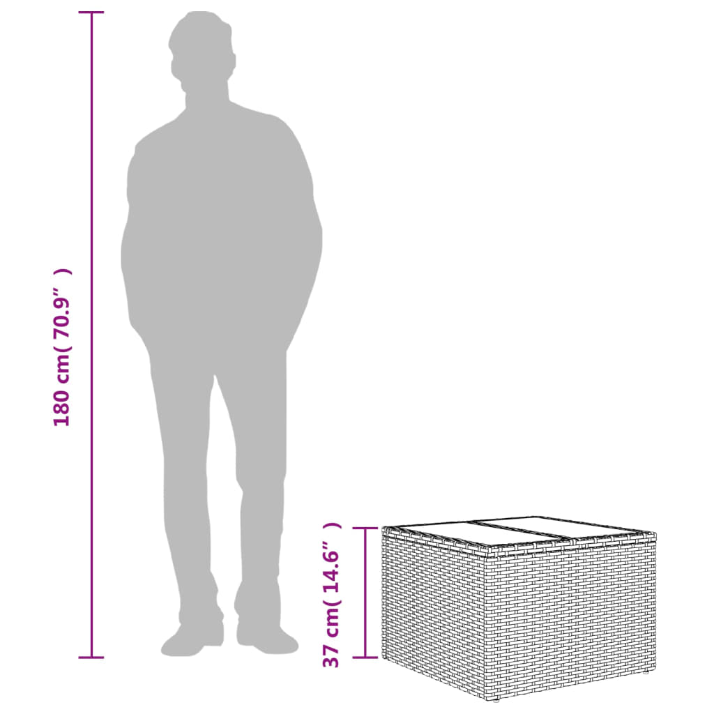Trädgårdsbord med glasskiva beige 55x55x37 cm konstrotting