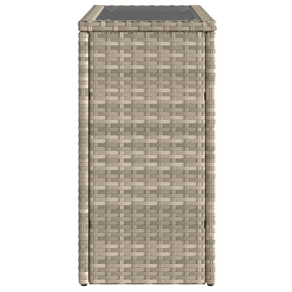 Trädgårdsbord med glasskiva ljusgrå 58x27,5x55 cm konstrotting