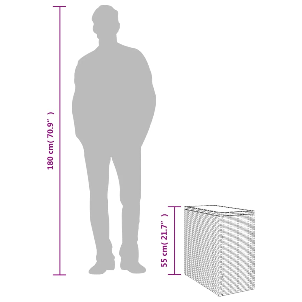 Trädgårdsbord med glasskiva ljusgrå 58x27,5x55 cm konstrotting
