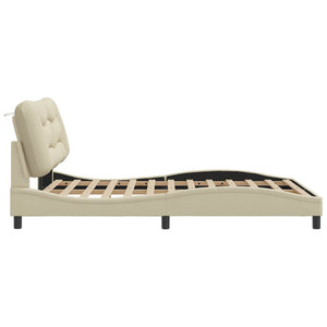 Bed Frame without Mattress "Hvar" Cream 140x190 cm Fabric