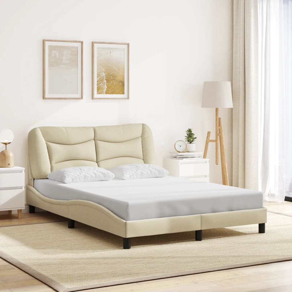 Bed Frame without Mattress "Hvar" Cream 140x190 cm Fabric