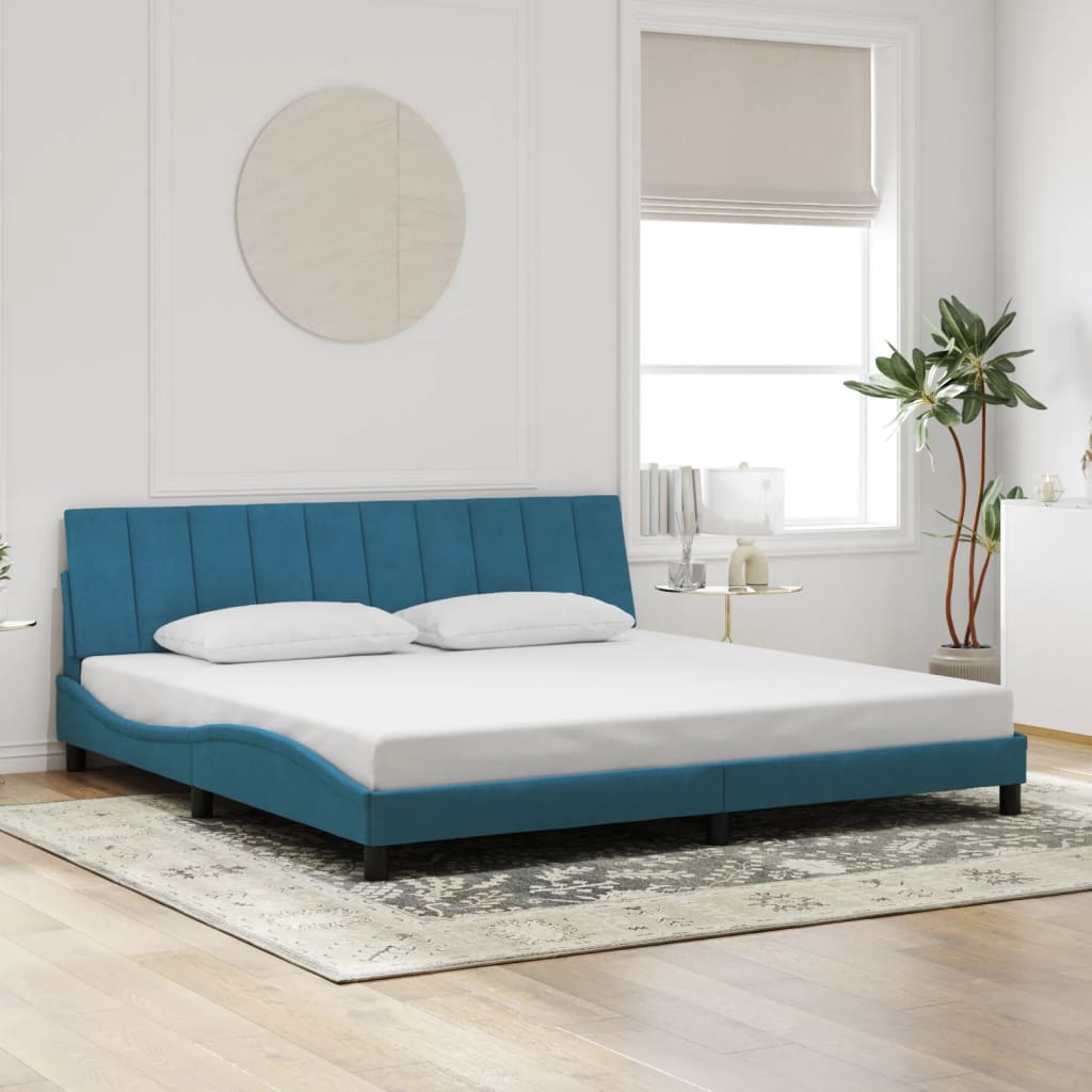 Bed Frame without Mattress "Hanko" Blue 200x200 cm Velvet
