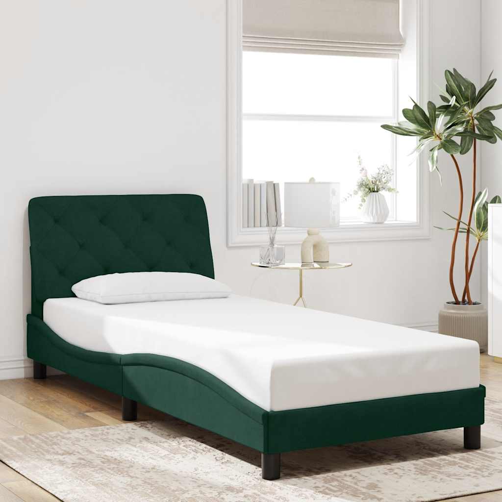 Bed Frame without Mattress Dark Green 90x190 cm Velvet