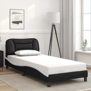 Bed Frame without Mattress "Hvar" Black and White 80x200 cm Faux Leather