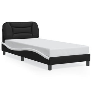 Bed Frame without Mattress "Hvar" Black and White 90x190 cm Faux Leather