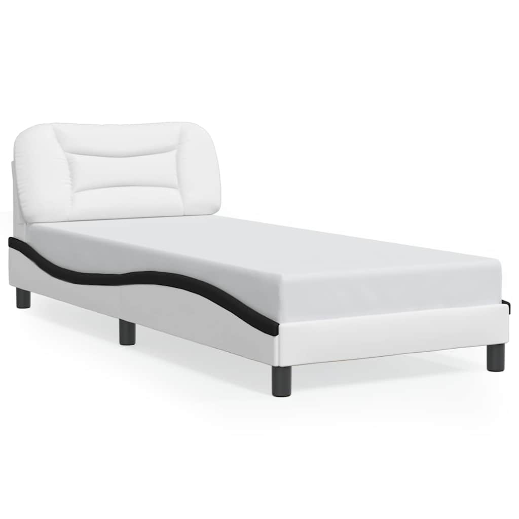 Bed Frame without Mattress "Hvar" White and Black 90x190 cm Faux Leather