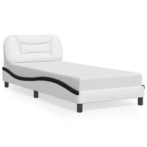 Bed Frame without Mattress "Hvar" White and Black 90x190 cm Faux Leather
