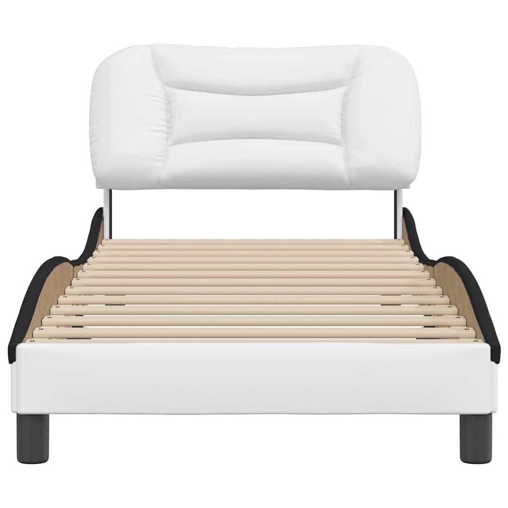 Bed Frame without Mattress "Hvar" White and Black 90x190 cm Faux Leather