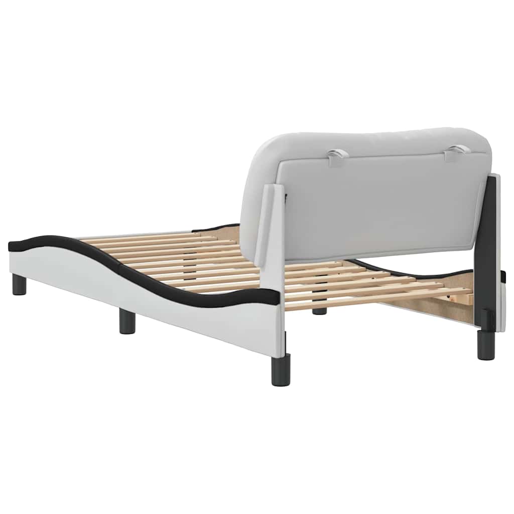 Bed Frame without Mattress "Hvar" White and Black 90x190 cm Faux Leather