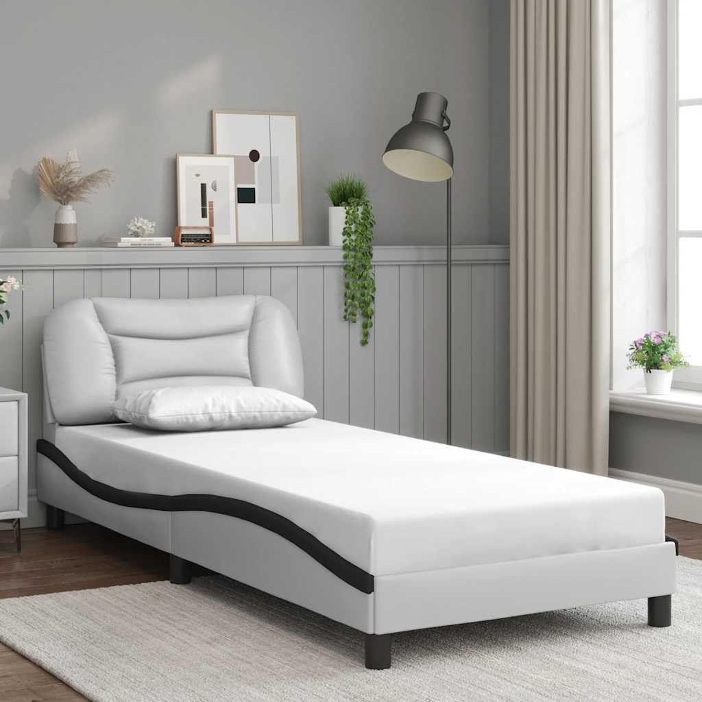 Bed Frame without Mattress "Hvar" White and Black 90x190 cm Faux Leather