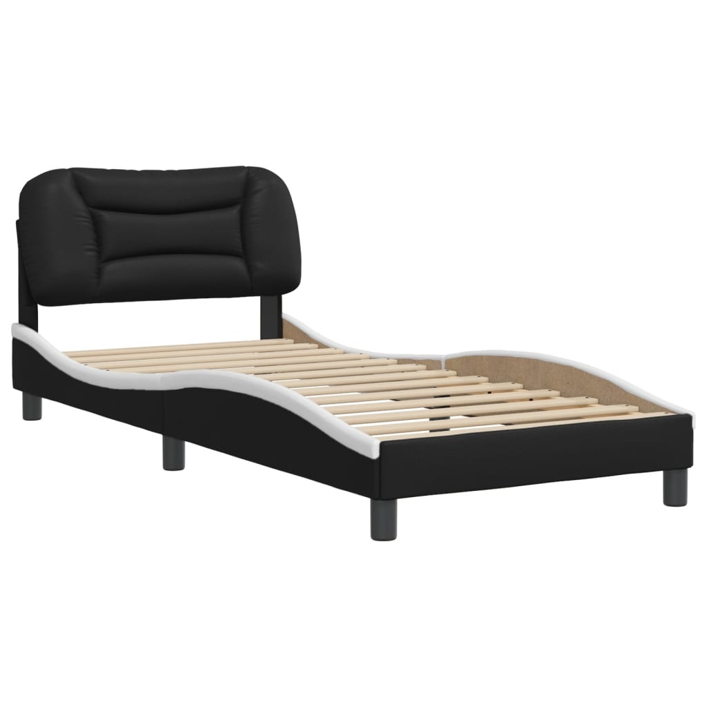 Bed Frame without Mattress "Hvar" Black and White 90x200 cm Faux Leather