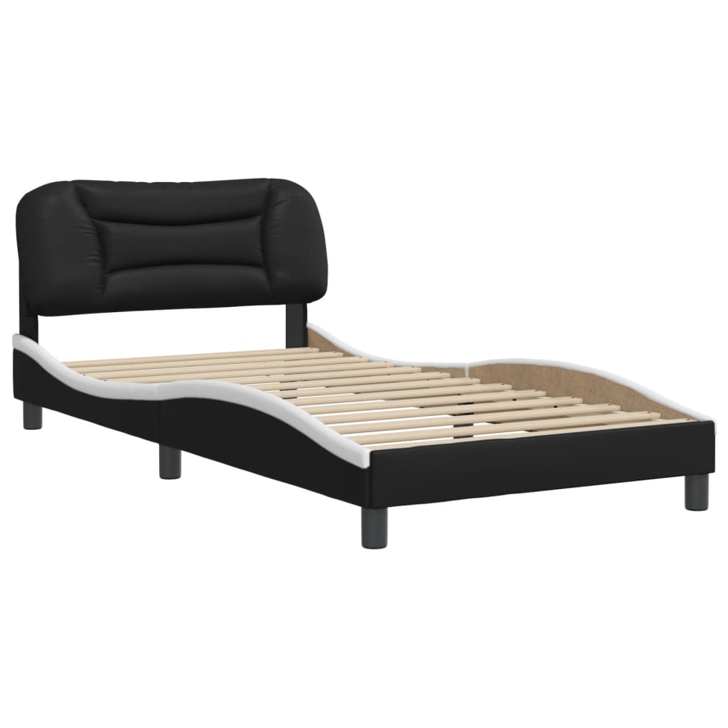 Bed Frame without Mattress "Hvar" Black and White 100x200 cm Faux Leather