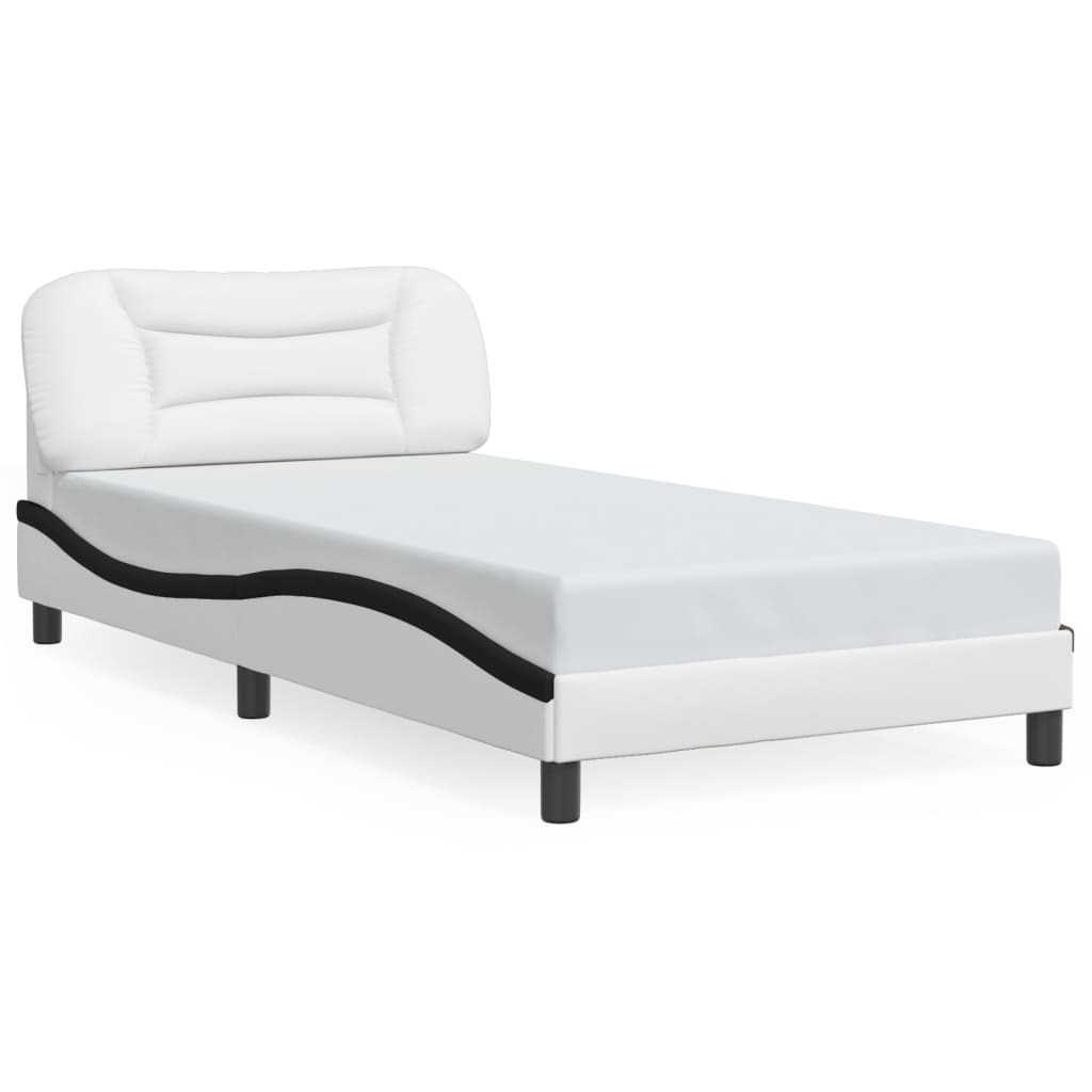 Bed Frame without Mattress "Hvar" White and Black 100x200 cm Faux Leather