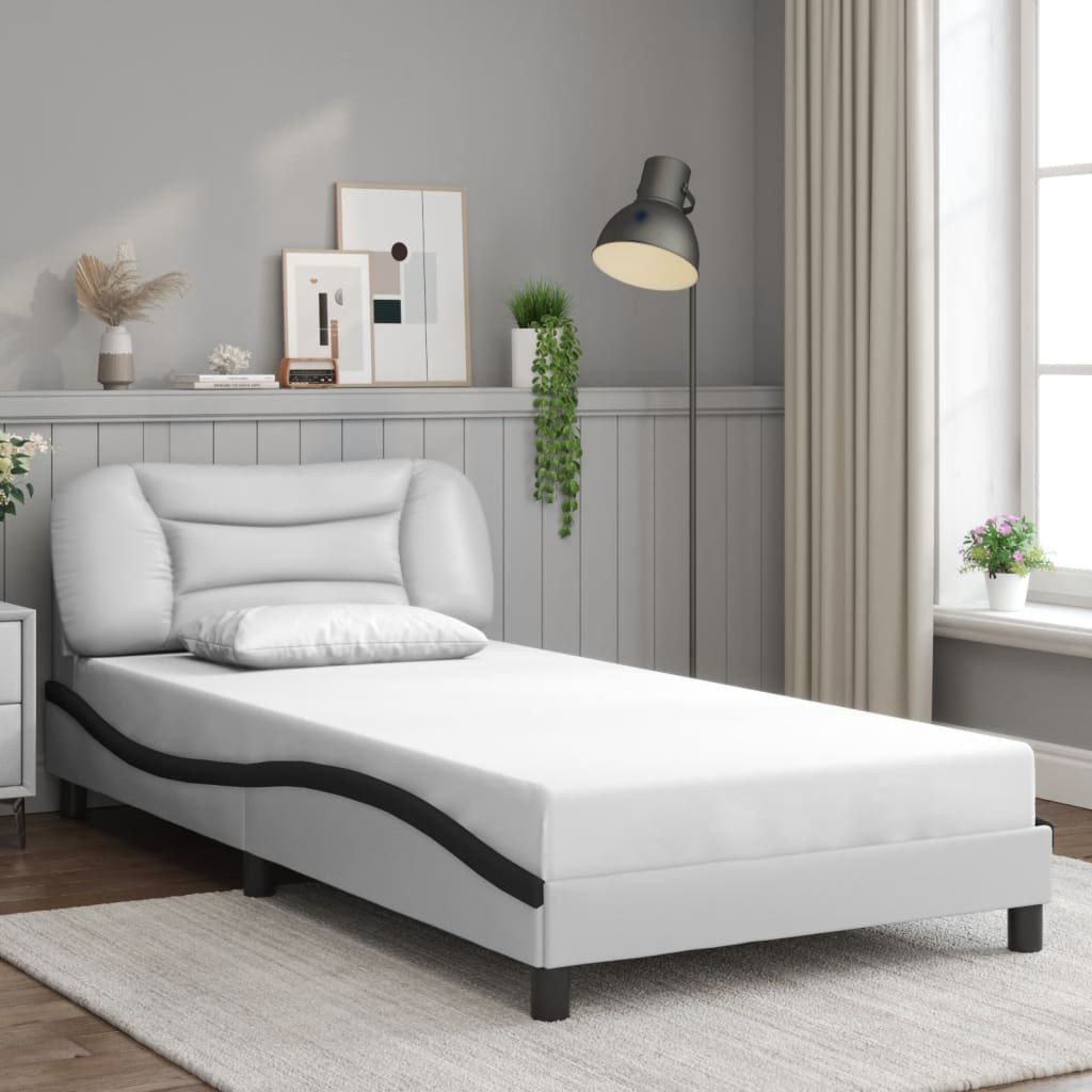 Bed Frame without Mattress "Hvar" White and Black 100x200 cm Faux Leather