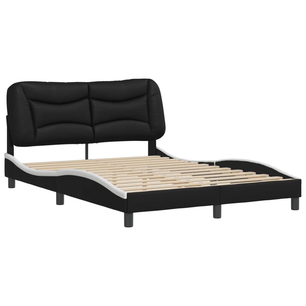 Bed Frame without Mattress "Hvar" Black and White 140x200 cm Faux Leather