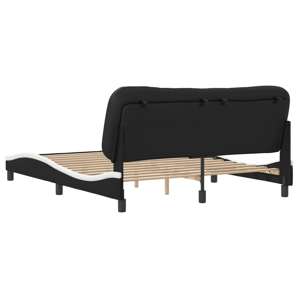 Bed Frame without Mattress "Hvar" Black and White 160x200 cm Faux Leather