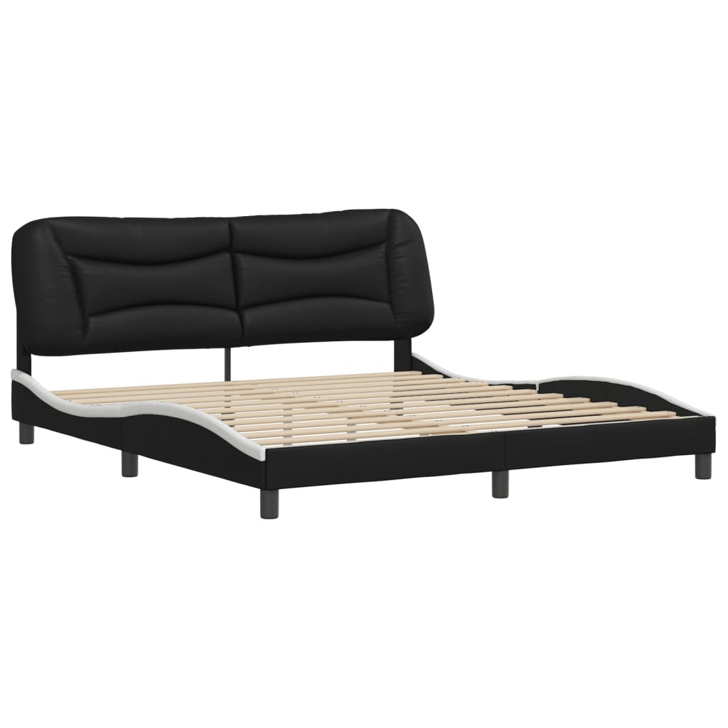 Bed Frame without Mattress "Hvar" Black and White 180x200 cm Faux Leather