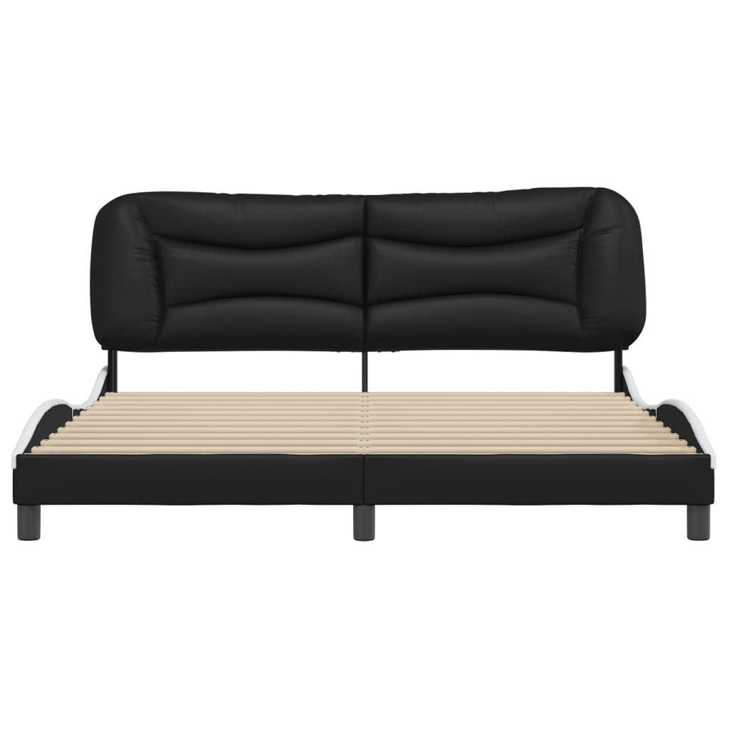 Bed Frame without Mattress "Hvar" Black and White 180x200 cm Faux Leather