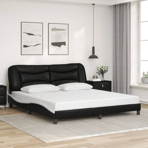 Bed Frame without Mattress "Hvar" Black and White 180x200 cm Faux Leather