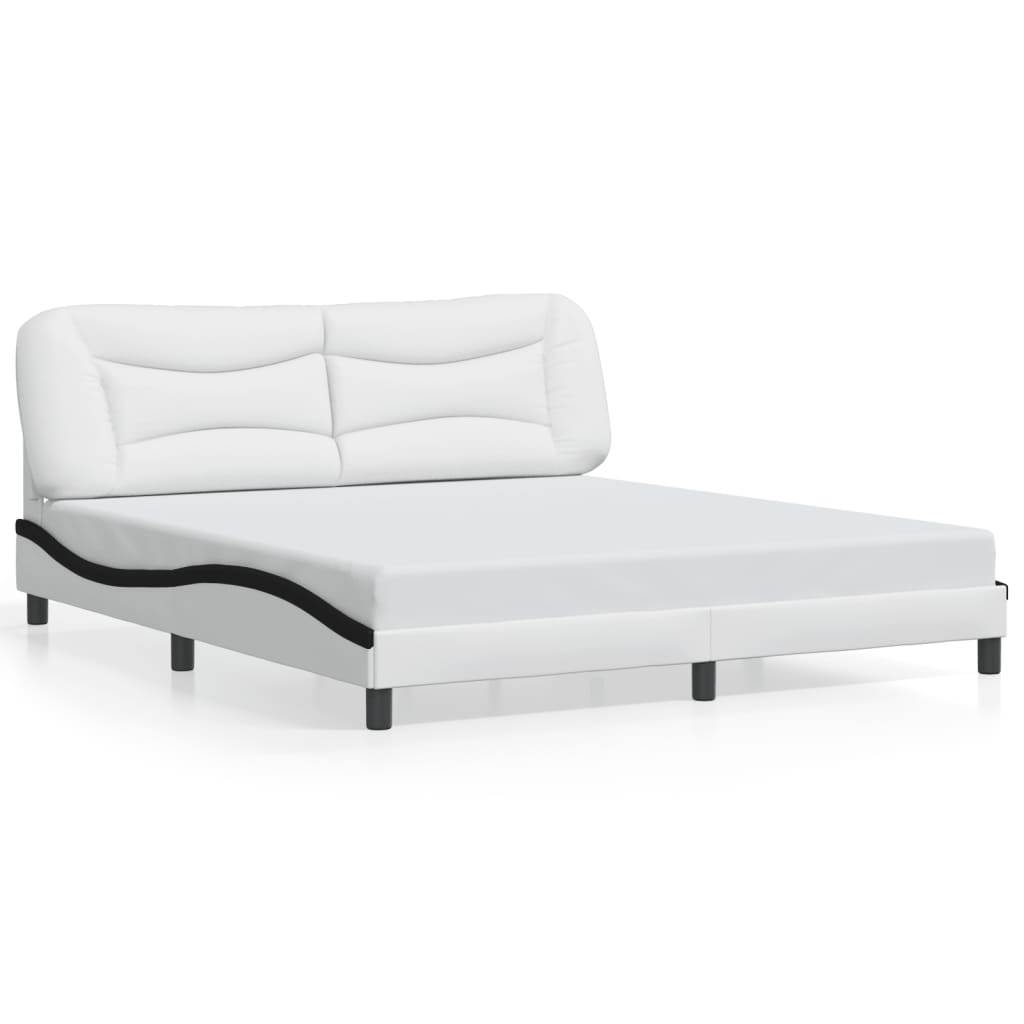 Bed Frame without Mattress "Hvar" White and Black 180x200 cm Faux Leather