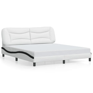 Bed Frame without Mattress "Hvar" White and Black 180x200 cm Faux Leather