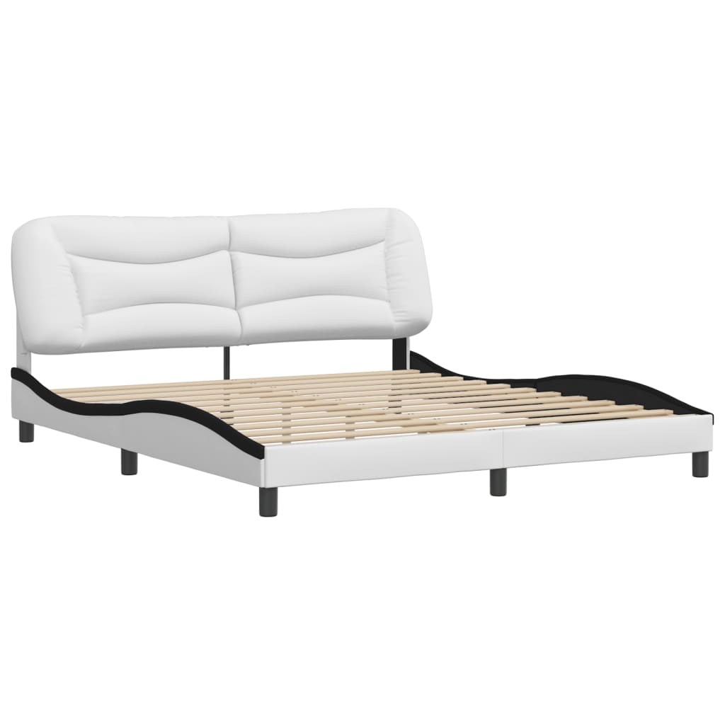 Bed Frame without Mattress "Hvar" White and Black 180x200 cm Faux Leather