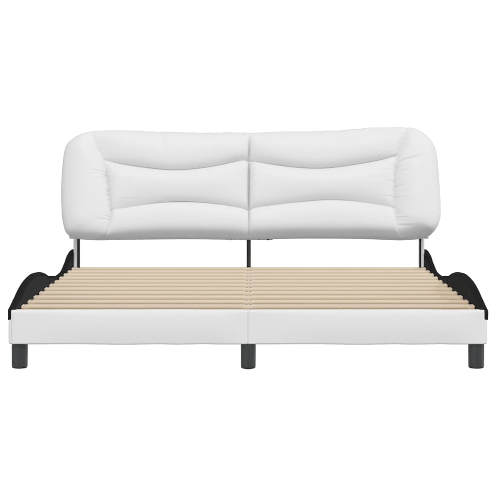 Bed Frame without Mattress "Hvar" White and Black 180x200 cm Faux Leather