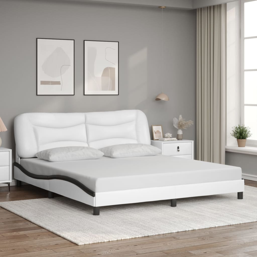 Bed Frame without Mattress "Hvar" White and Black 180x200 cm Faux Leather