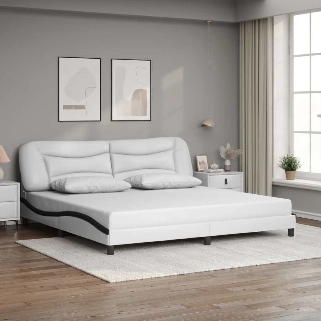 Bed Frame without Mattress "Hvar" White and Black 200x200 cm Faux Leather