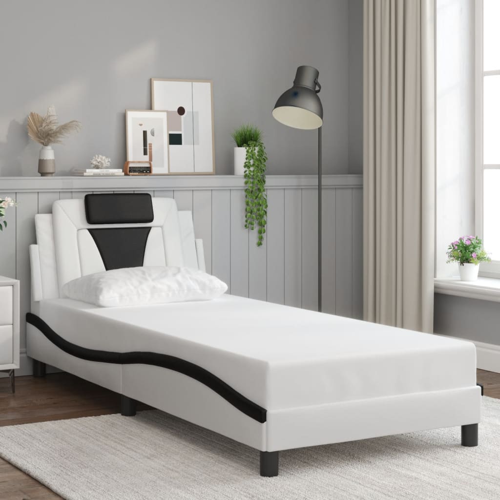 Bed Frame "Viana" without Mattress White and Black 90x190 cm Faux Leather