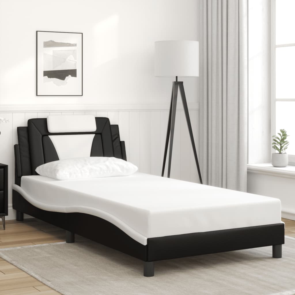 Bed Frame "Viana" without Mattress Black and White 100x200 cm Faux Leather