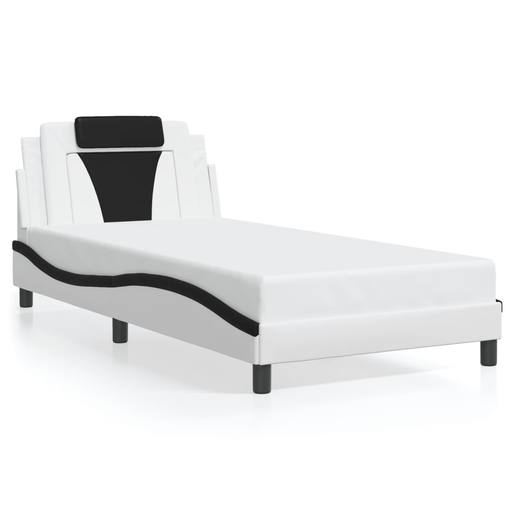 Bed Frame "Viana" without Mattress White and Black 100x200 cm Faux Leather