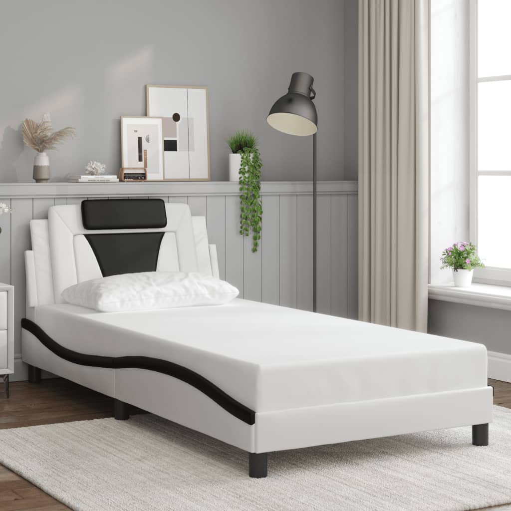 Bed Frame "Viana" without Mattress White and Black 100x200 cm Faux Leather