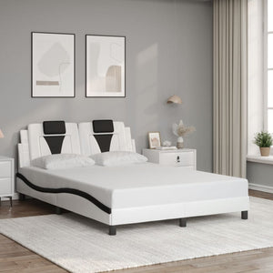 Bed Frame "Viana" without Mattress White and Black 140x190 cm Faux Leather