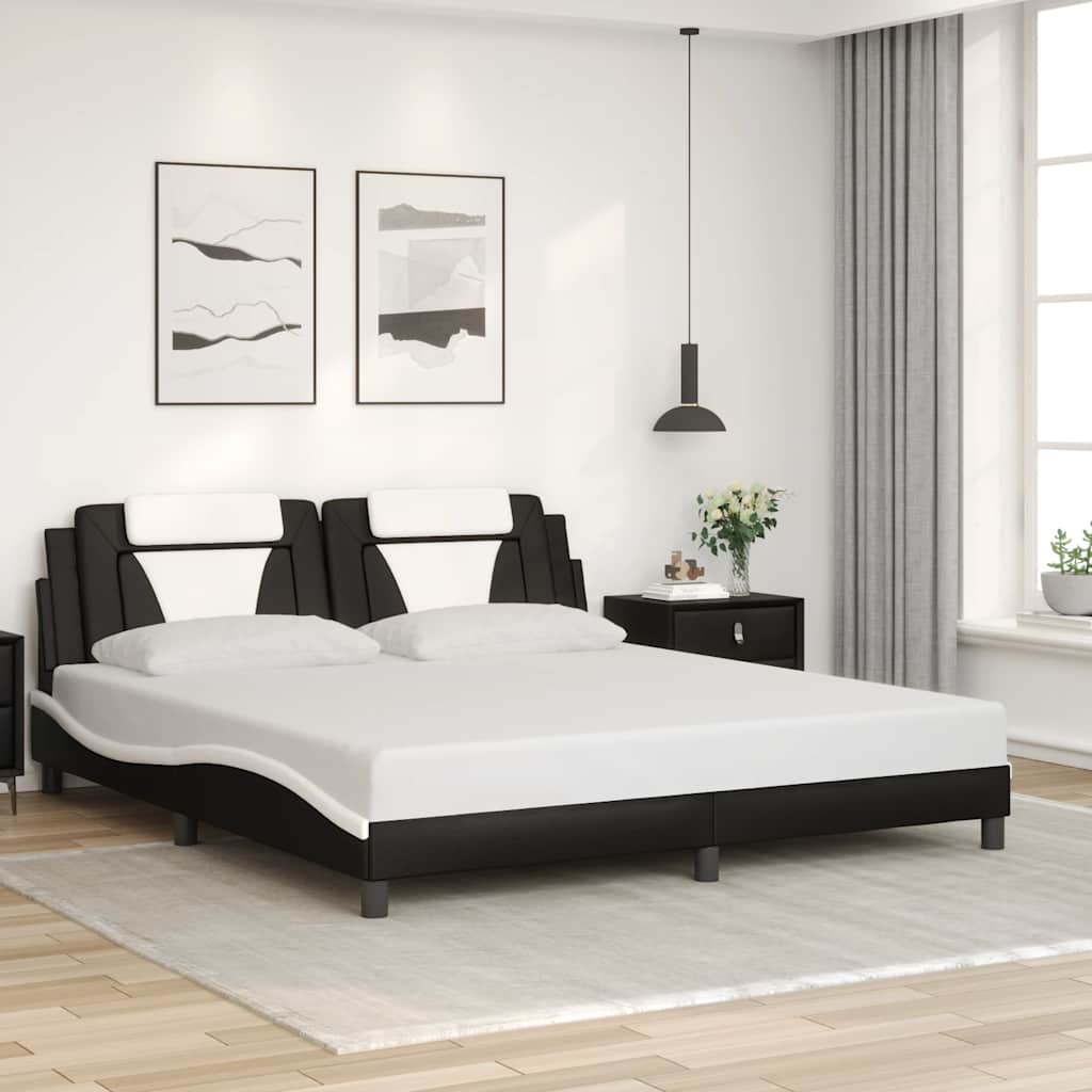 Bed Frame "Viana" without Mattress Black and White 180x200 cm Faux Leather