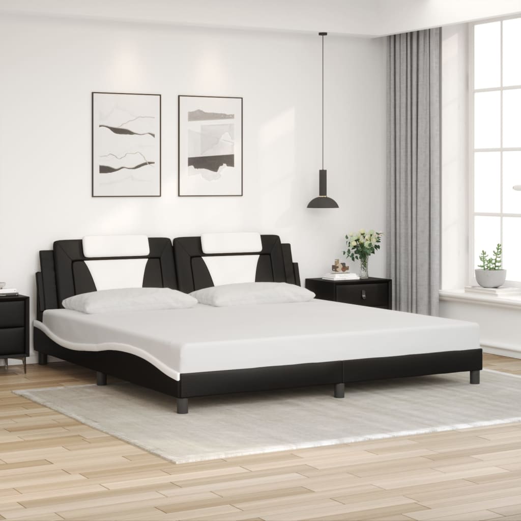 Bed Frame "Viana" without Mattress Black and White 200x200 cm Faux Leather