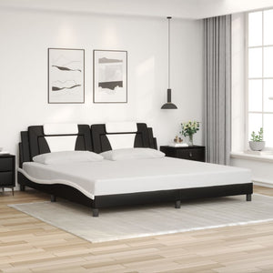 Bed Frame "Viana" without Mattress Black and White 200x200 cm Faux Leather